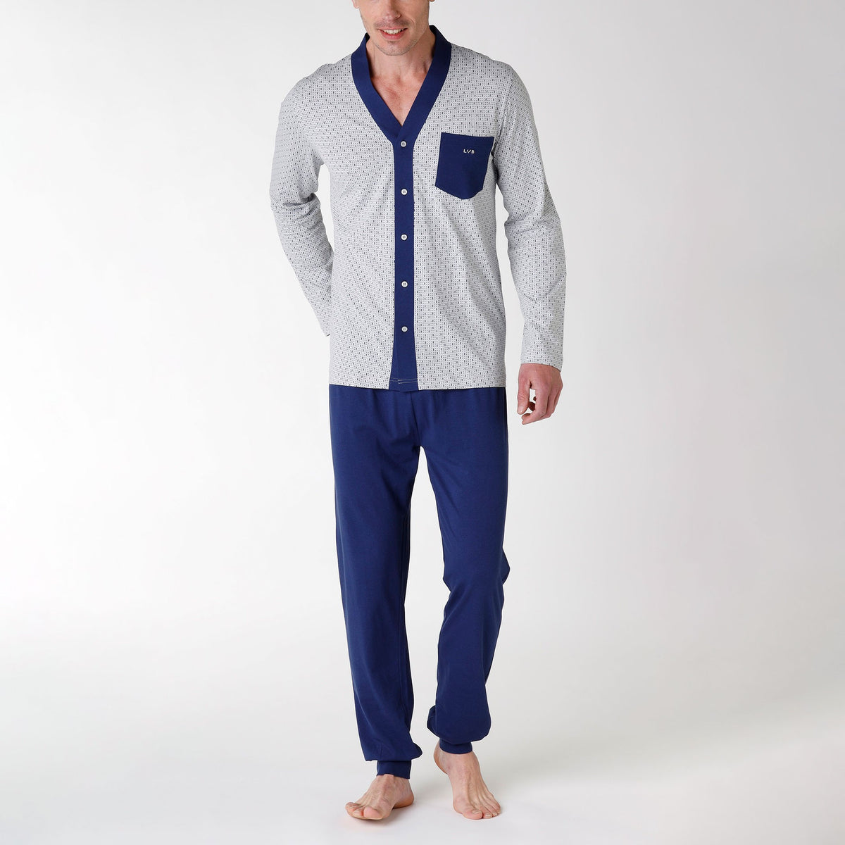 Pigiama uomo manica lunga aperto - Grigio Melange