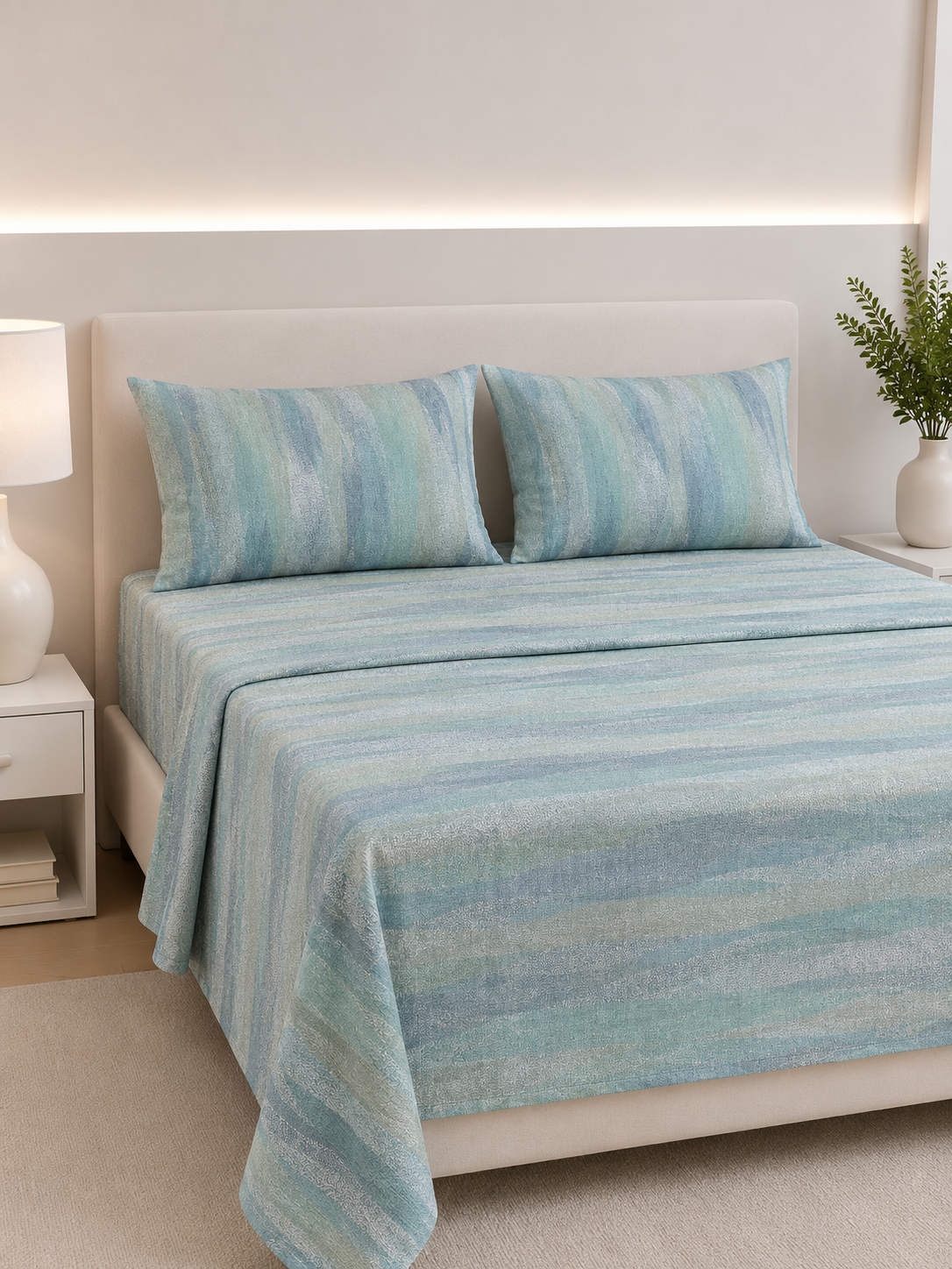 Completo lenzuola letto Singolo in cotone fantasia "Dune" - Anice