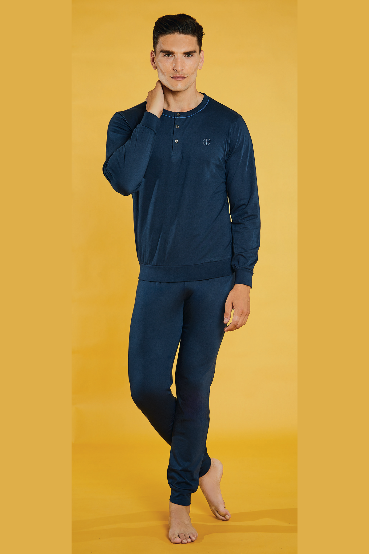Pigiama uomo manica lunga pantalone lungo, tinta unita - Blu