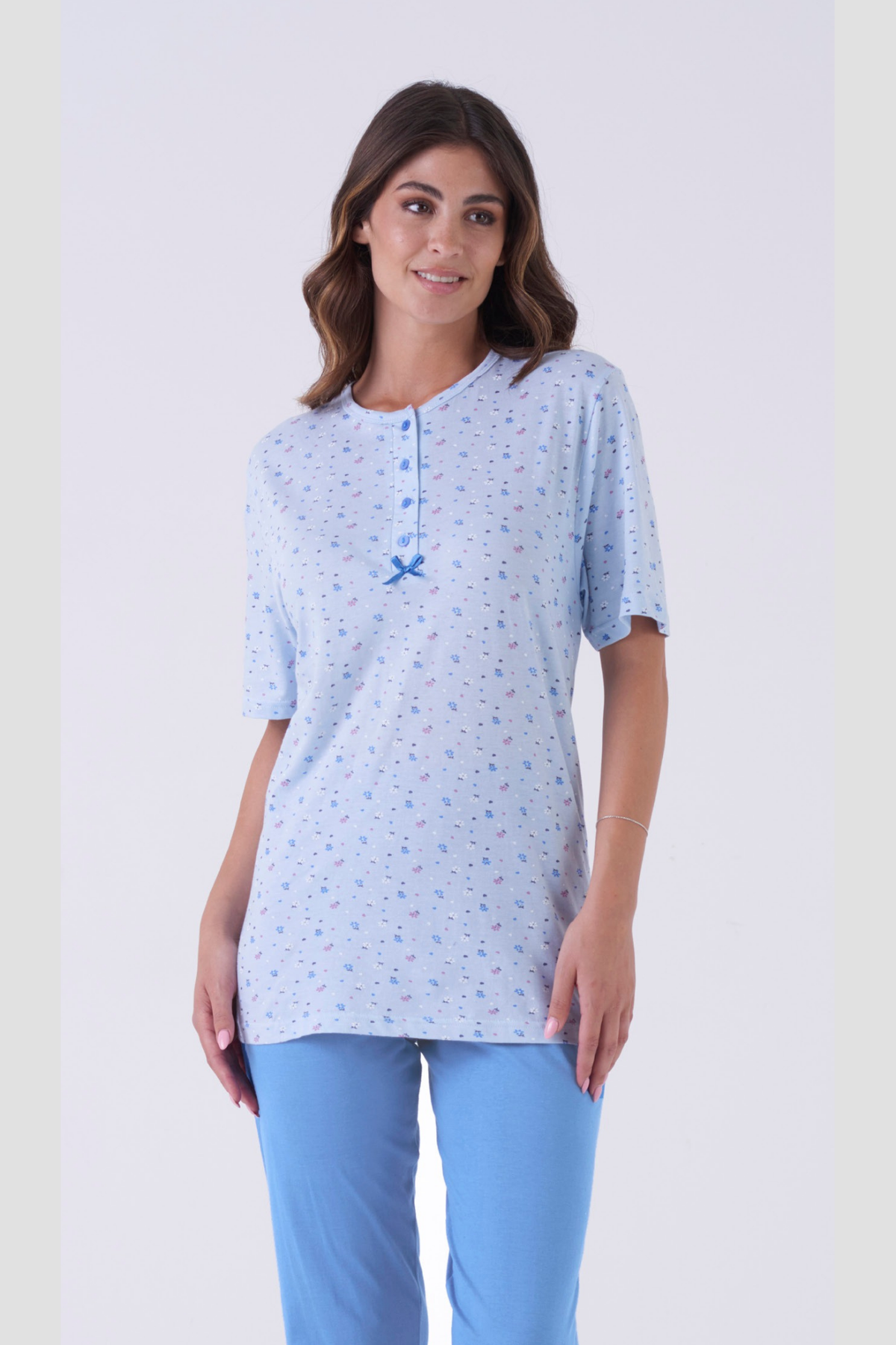 Pigiama da donna mezza manica con pantalone lungo - Azzurro