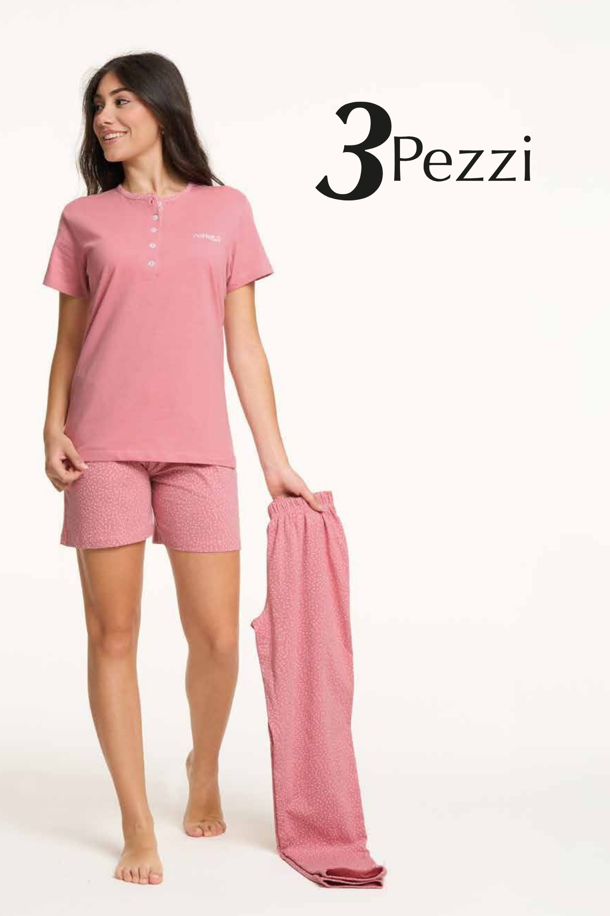 Pigiama da donna in cotone 3 pezzi - Lavanda