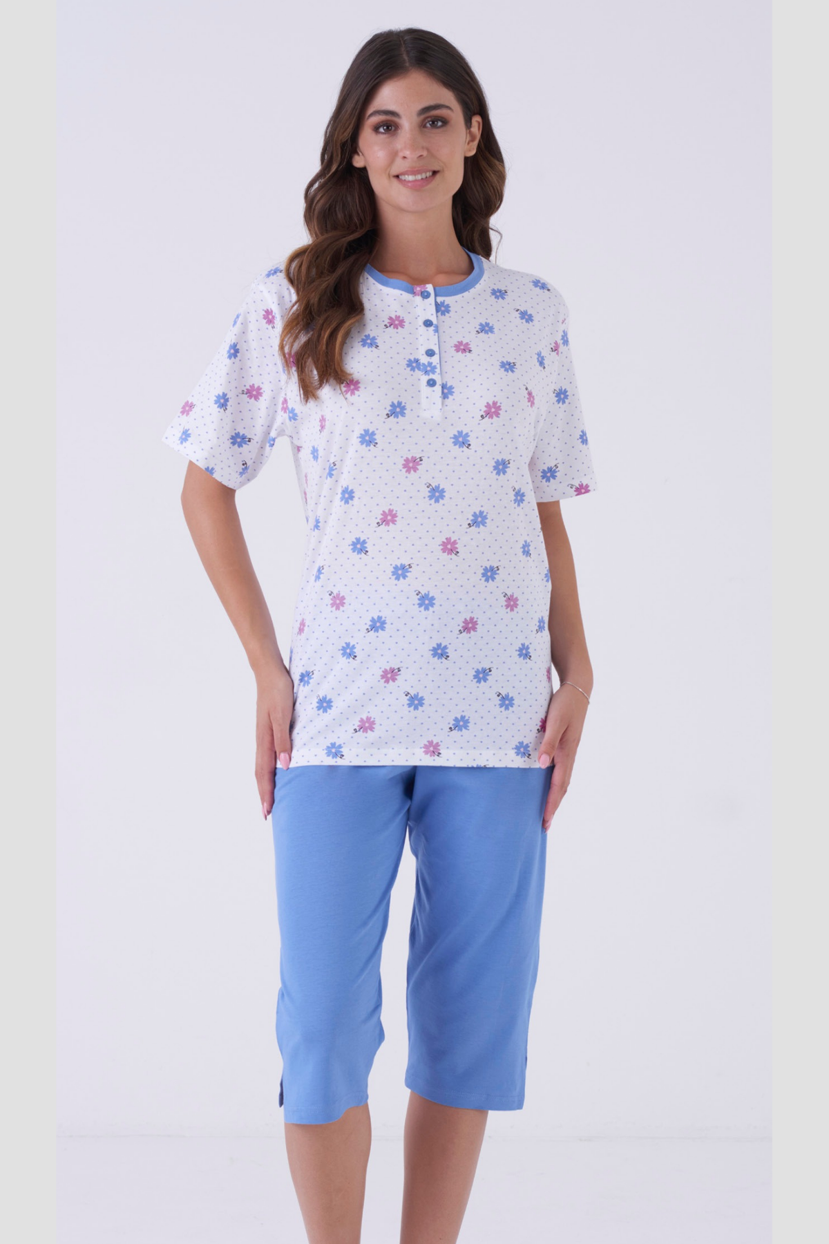 Pigiama da donna mezza manica con pinocchietto - Bianco
