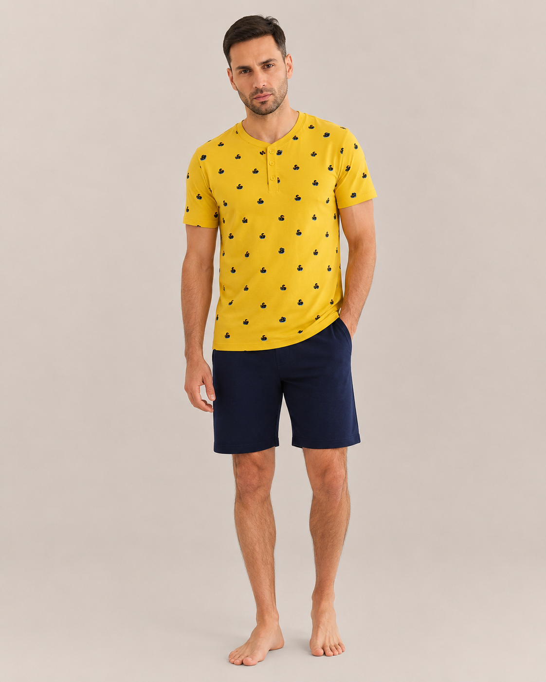 Pigiama da uomo mezza manica e pantaloncino - Giallo