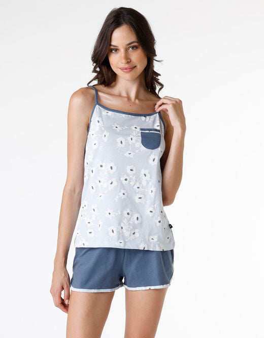 Pigiama corto donna in jersey 100% cotone - Azzurro