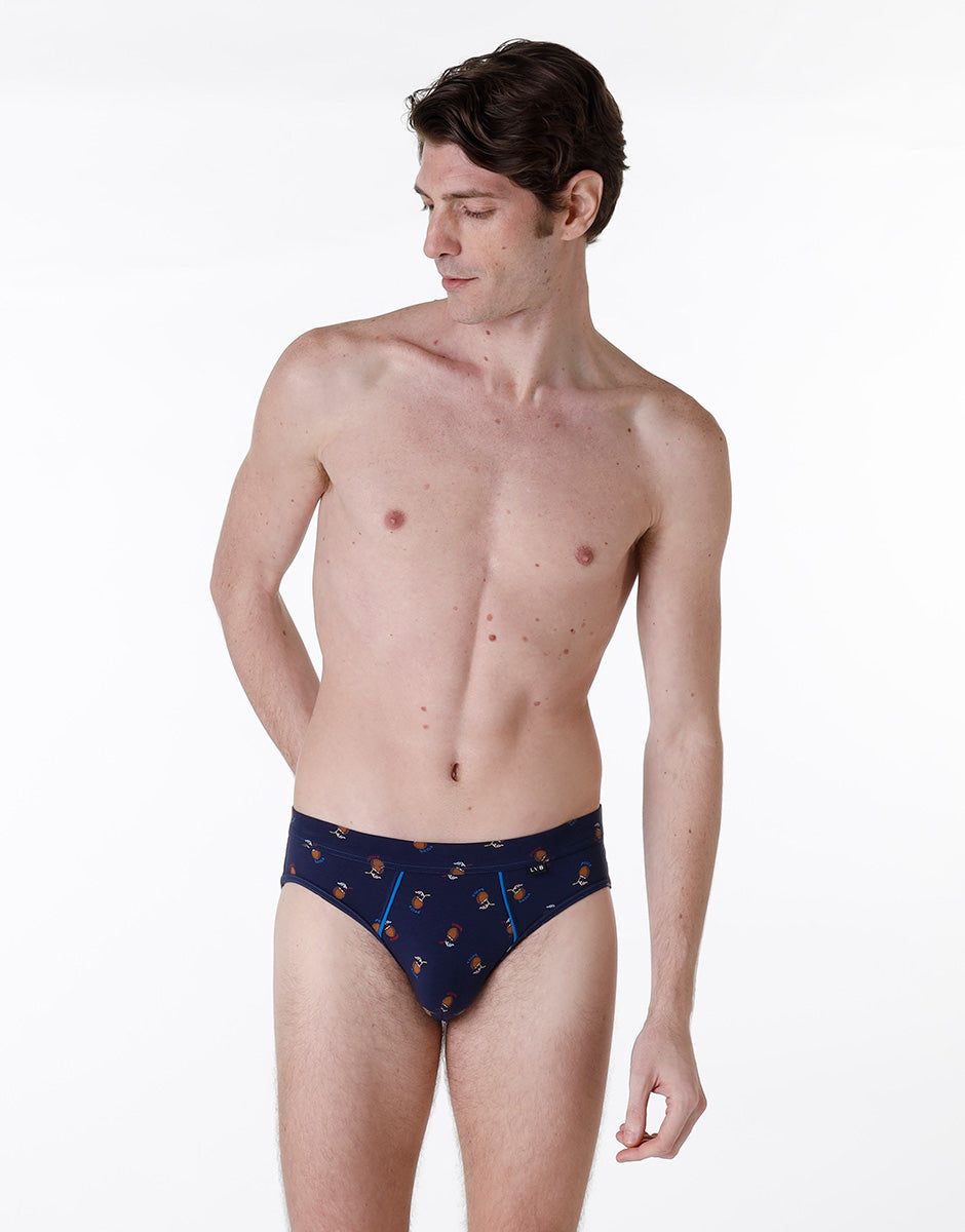 Slip Uomo Casual Stretch Cotton, blu con stampa cocco - Blu