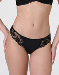 Brasiliano Floral Embroidery in microfibra e tulle ricamato, nero