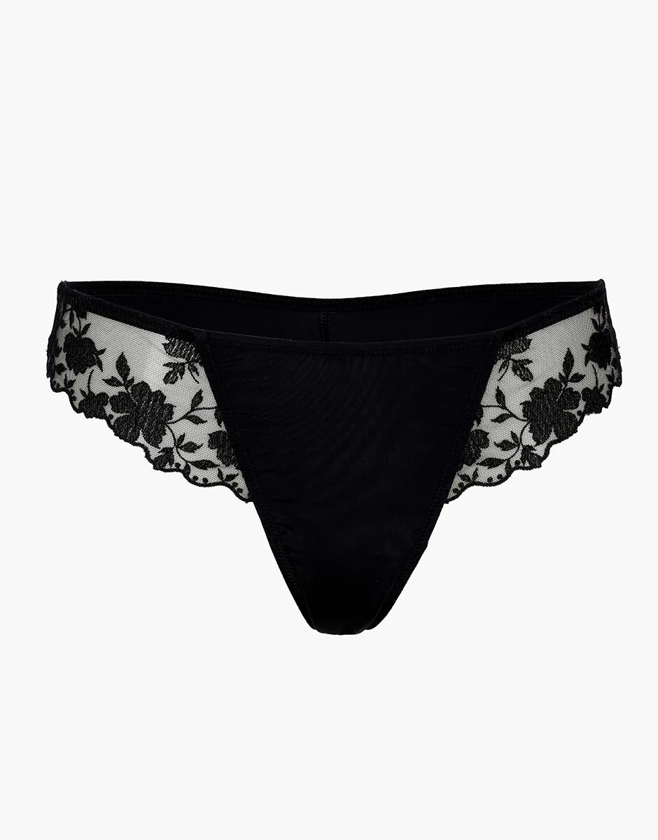 Brasiliano Floral Embroidery in microfibra e tulle ricamato, nero