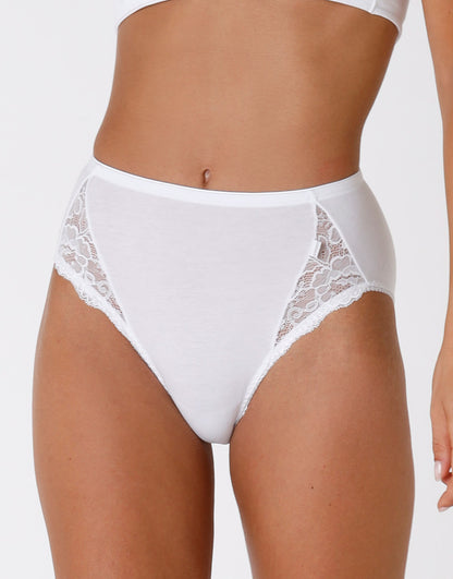 Slip midi Lovely Charme bianco in cotone elasticizzato con pizzo confezione da 3