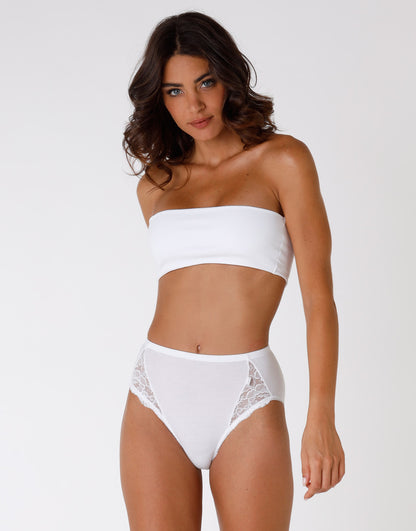 Slip midi Lovely Charme bianco in cotone elasticizzato con pizzo confezione da 3