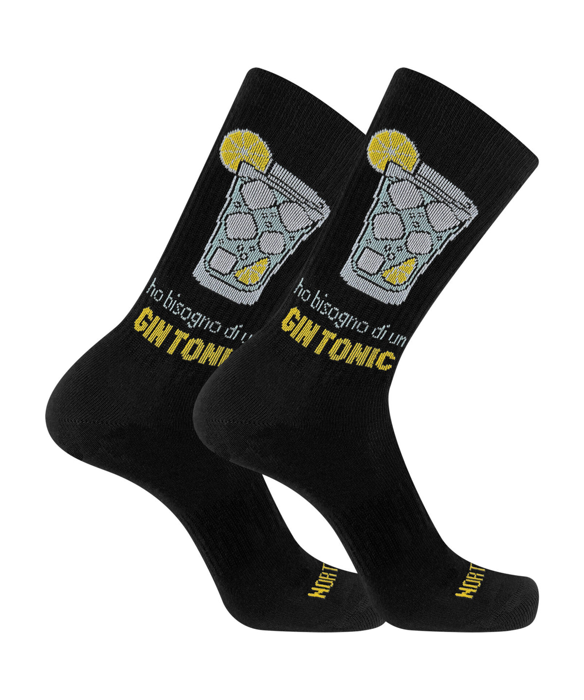 Calze corte unisex a costina con fantasia “Ho bisogno di un GIN TONIC” - Nero