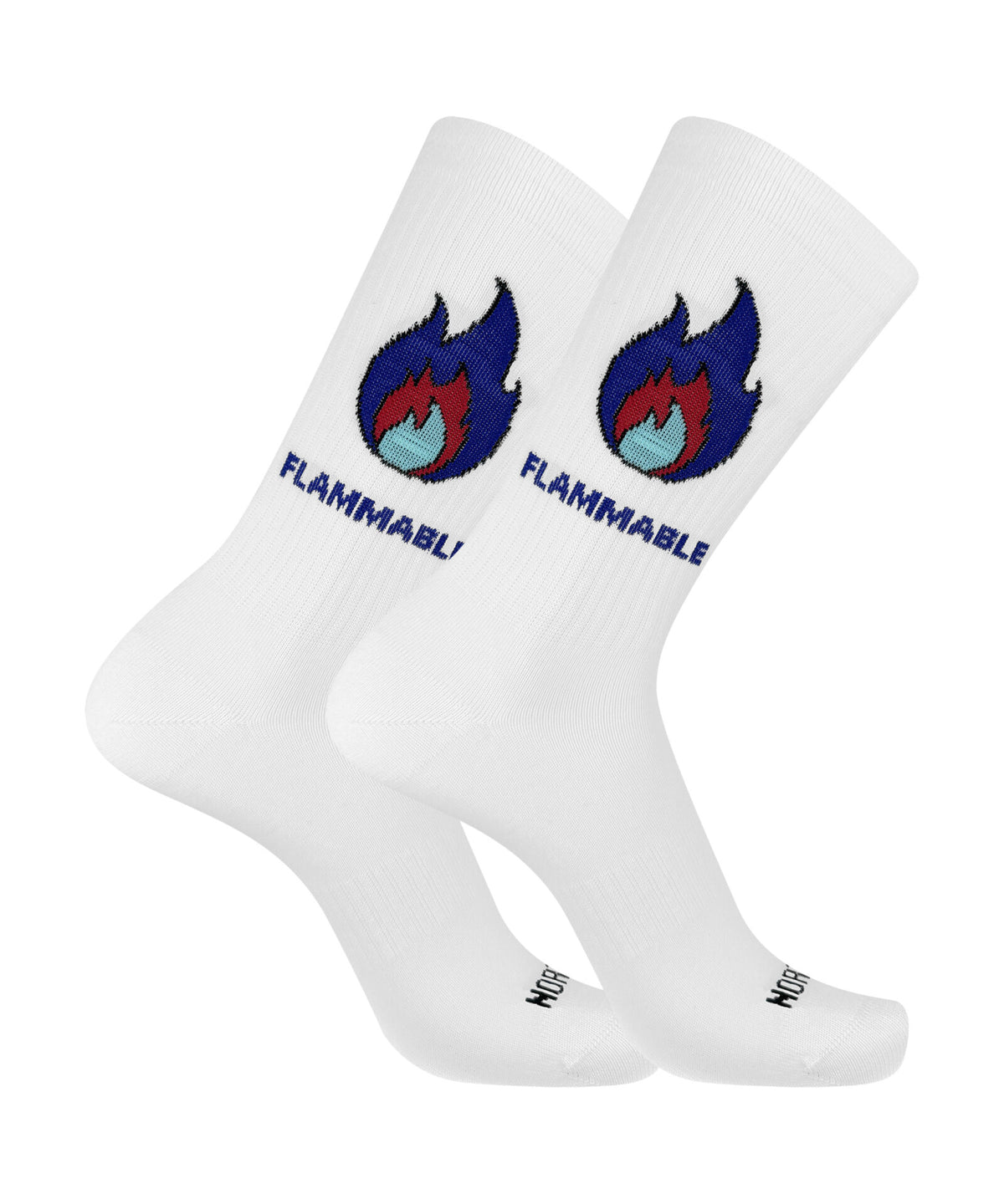 Calze corte unisex a costina con fantasia fiamma “Flammable” - Bianco