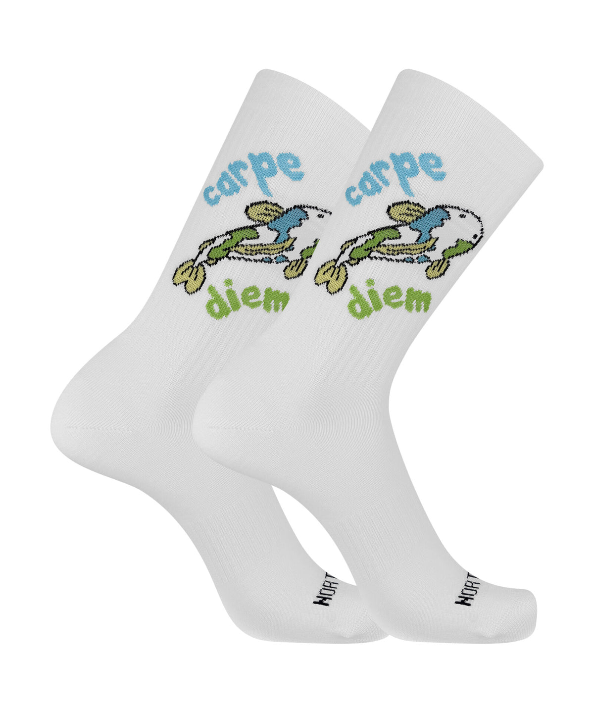 Calze corte unisex a costina con fantasia “Carpe Diem” - Bianco