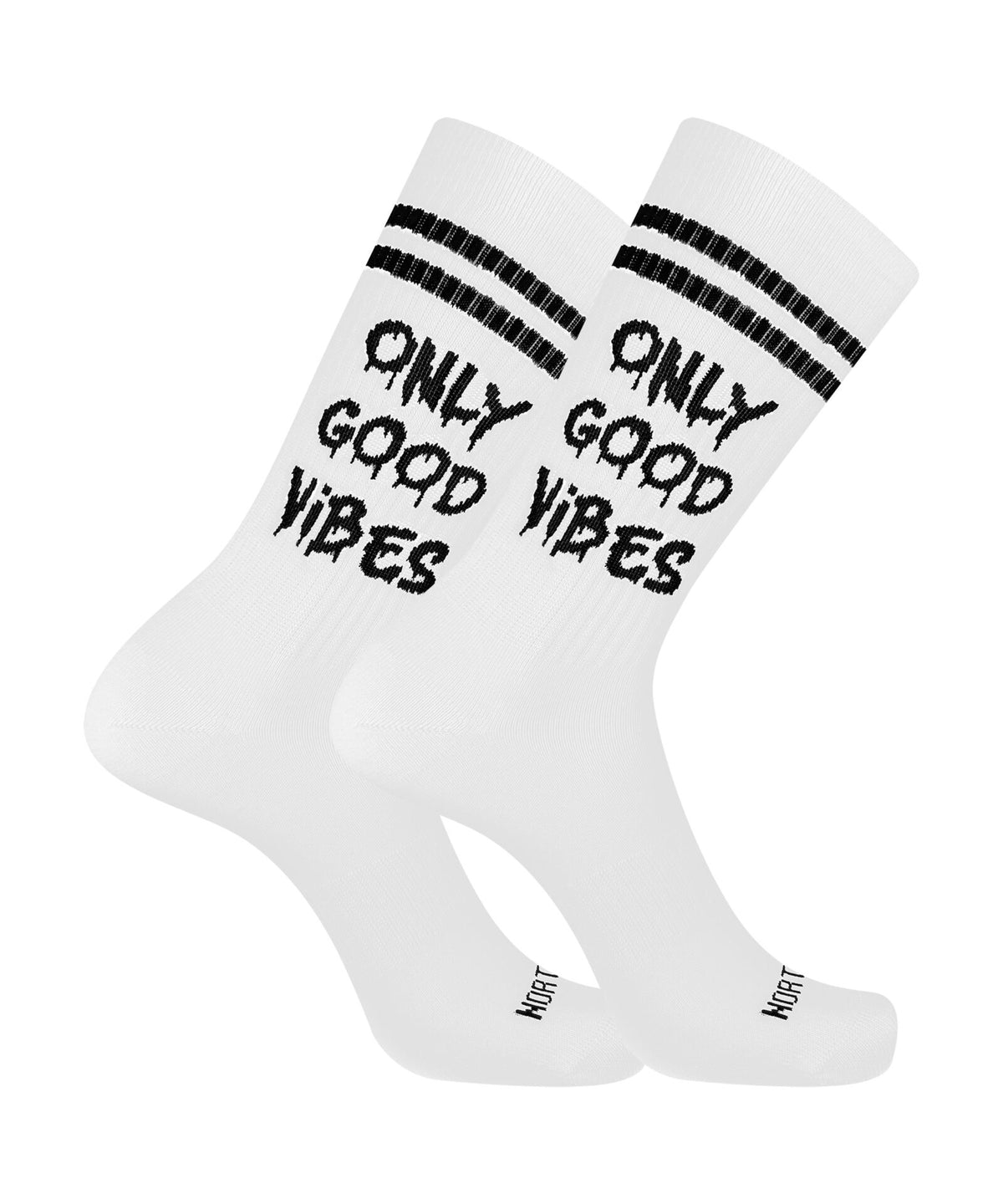 Calze corte unisex a costina con fantasia “ONLY GOOD VIBES” - Bianco