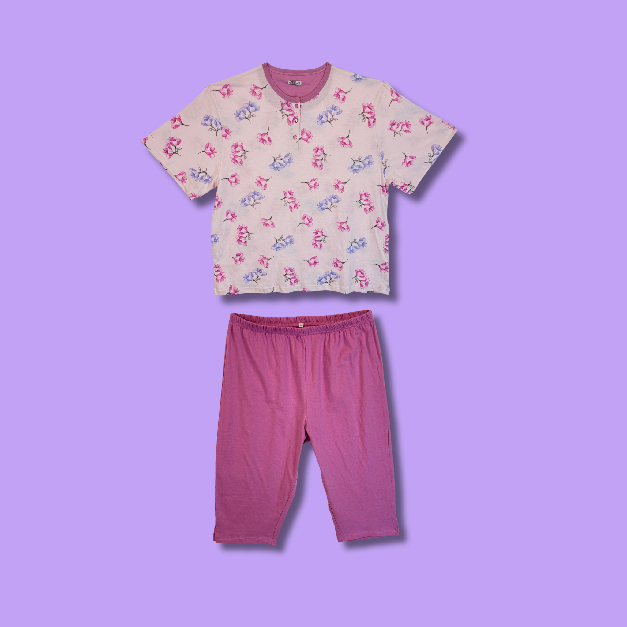 Pigiama da donna calibrato mezza manica con pinocchietto 100% Cotone
