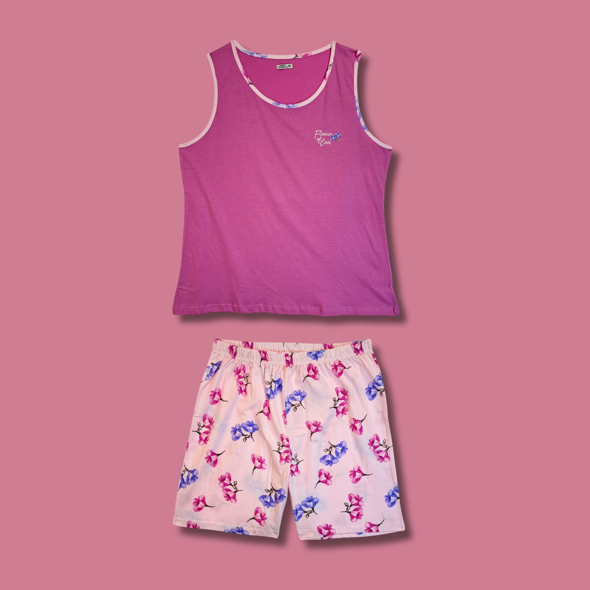 Pigiama da donna calibrato spalla larga con pantaloncino 100% Cotone