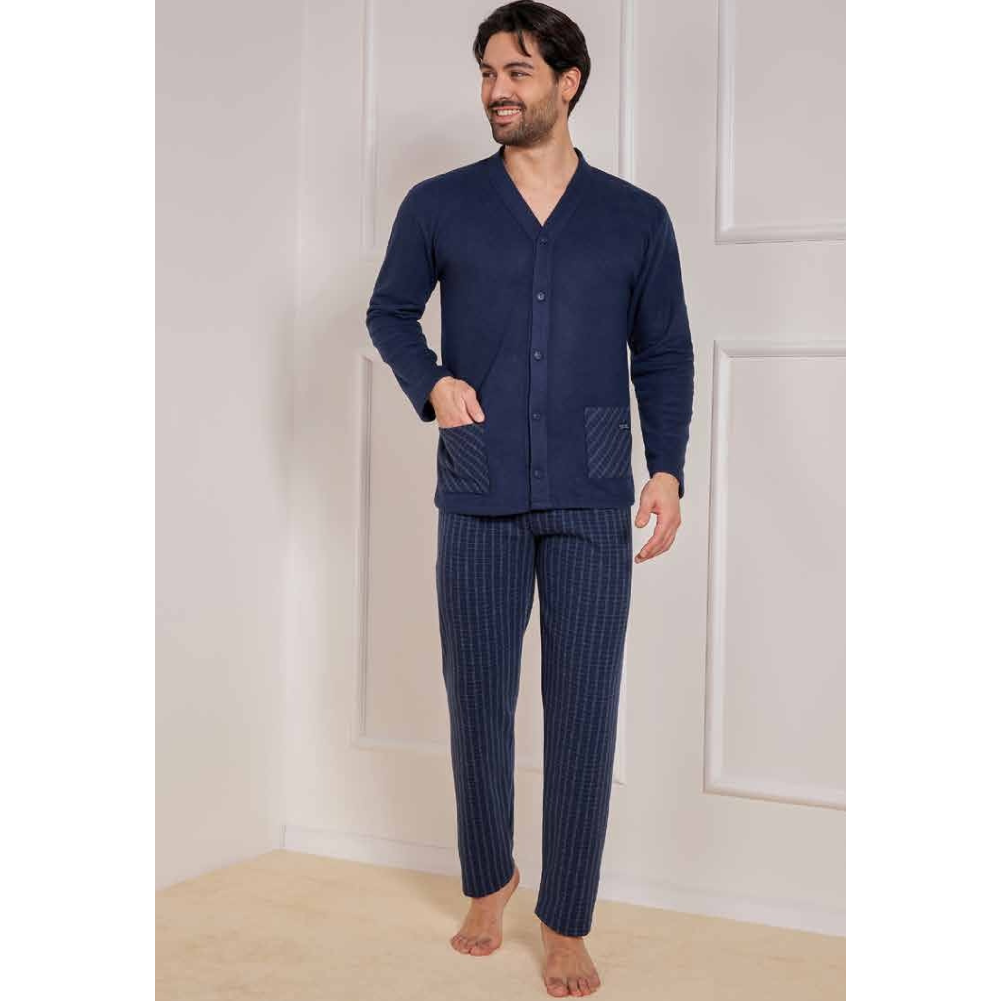 Pigiama da uomo cardigan in punto milano