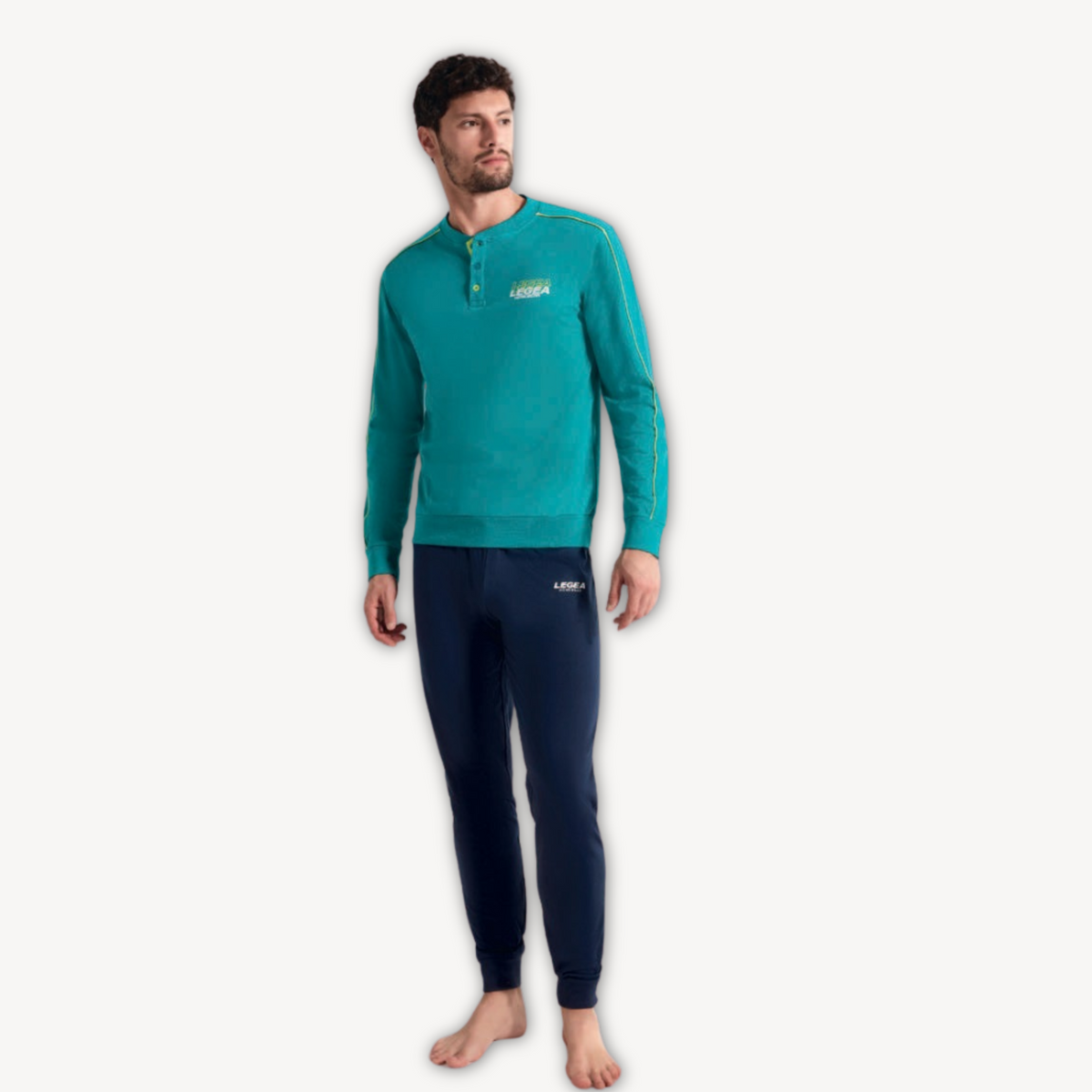 Pigiama da uomo in cotone leggero manica lunga - Blu