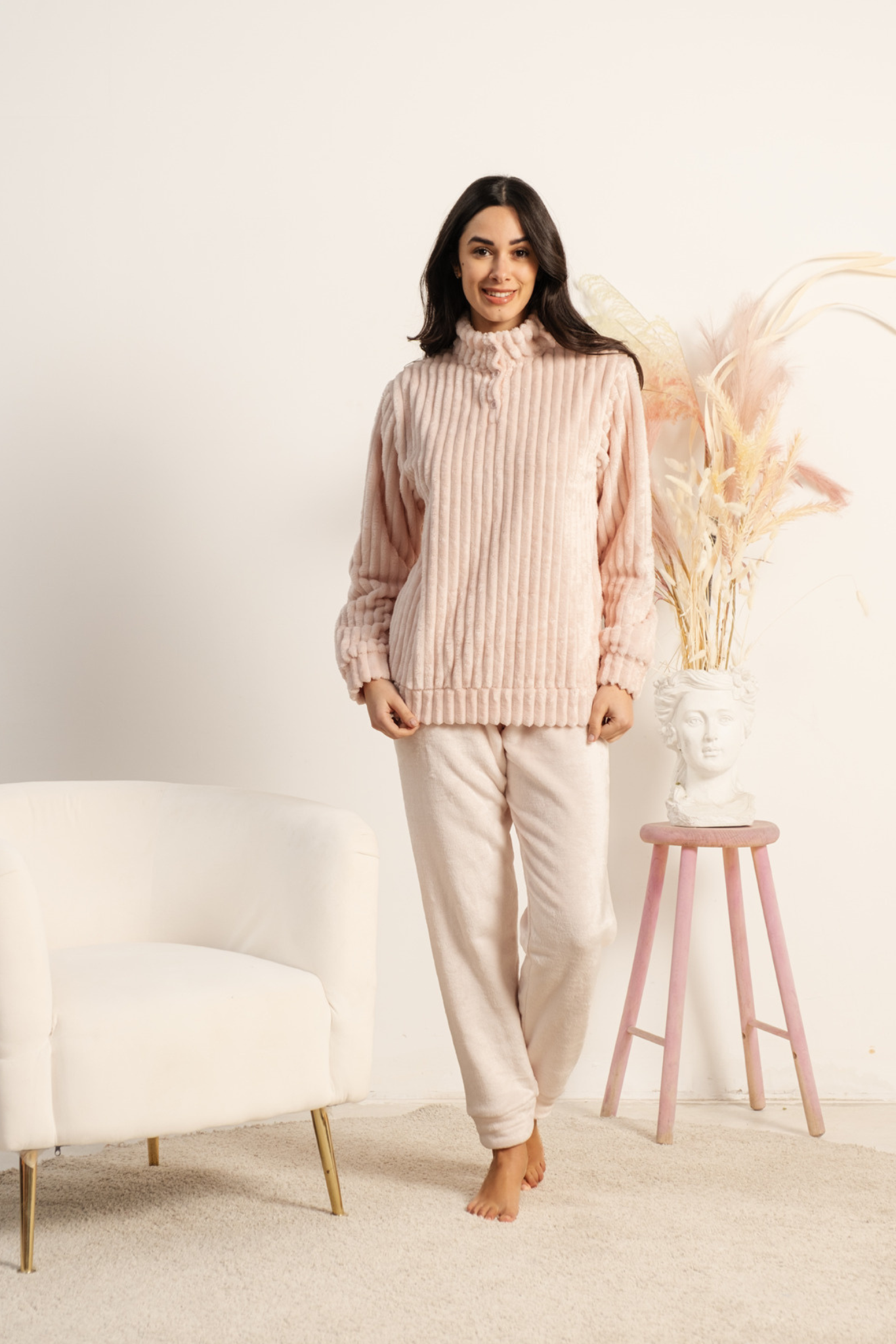 Vestaglia da donna in coral con bottoni