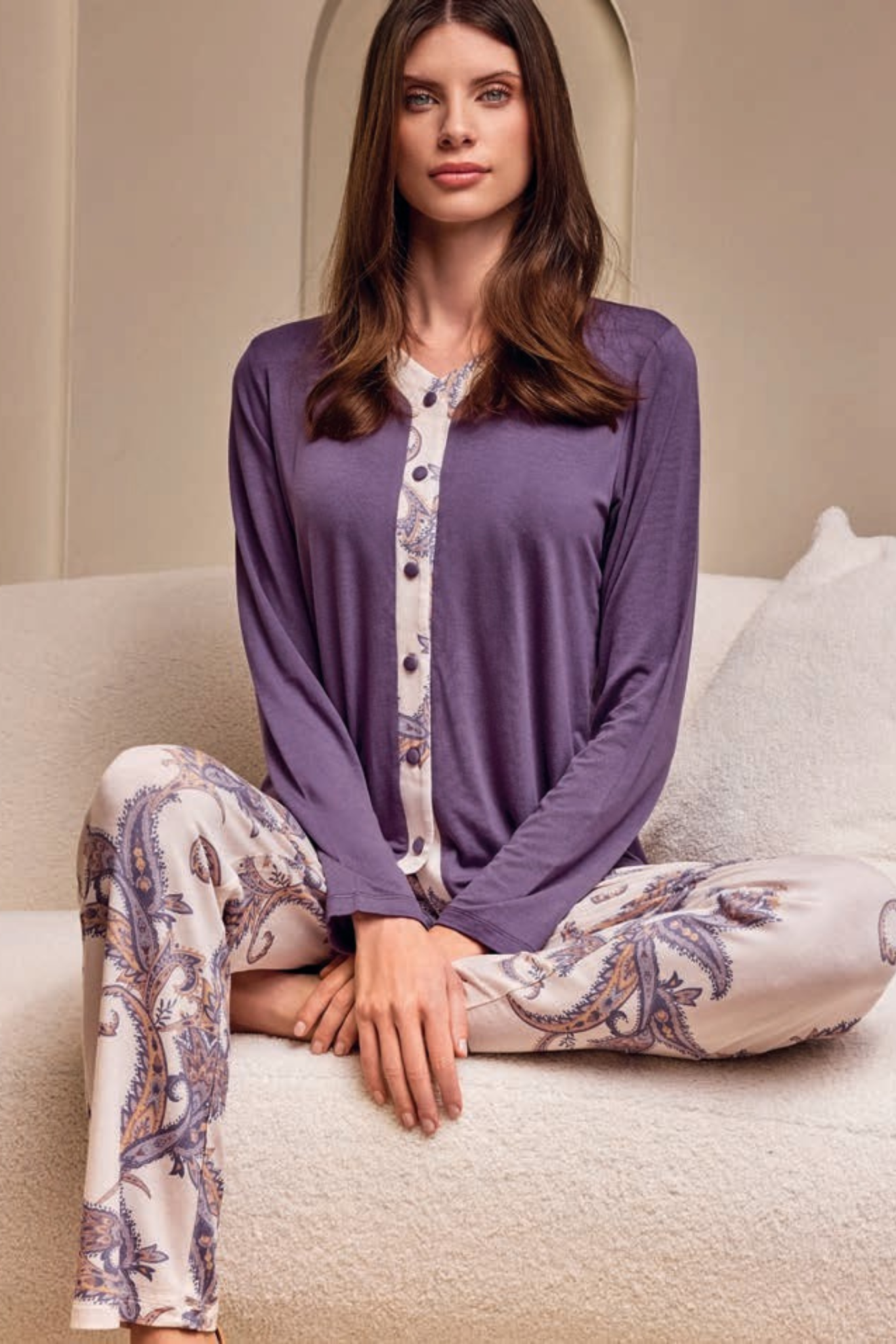 Pigiama da donna aperto in caldo cotone