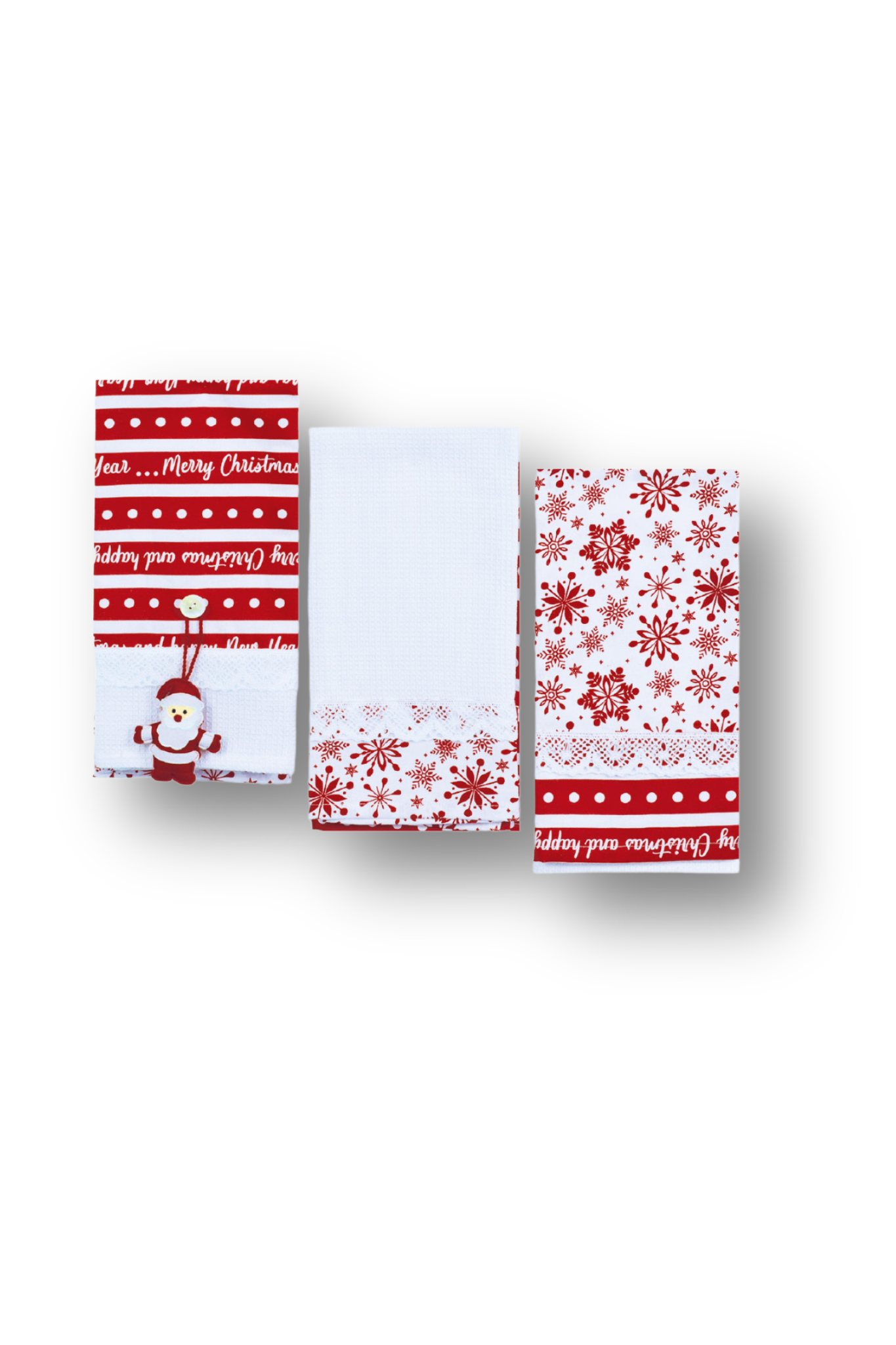 SET 3PZ STROFINACCI 50X70 NIDONE RICAMATO C/APPLICAZIONE E PIZZO 100%COT