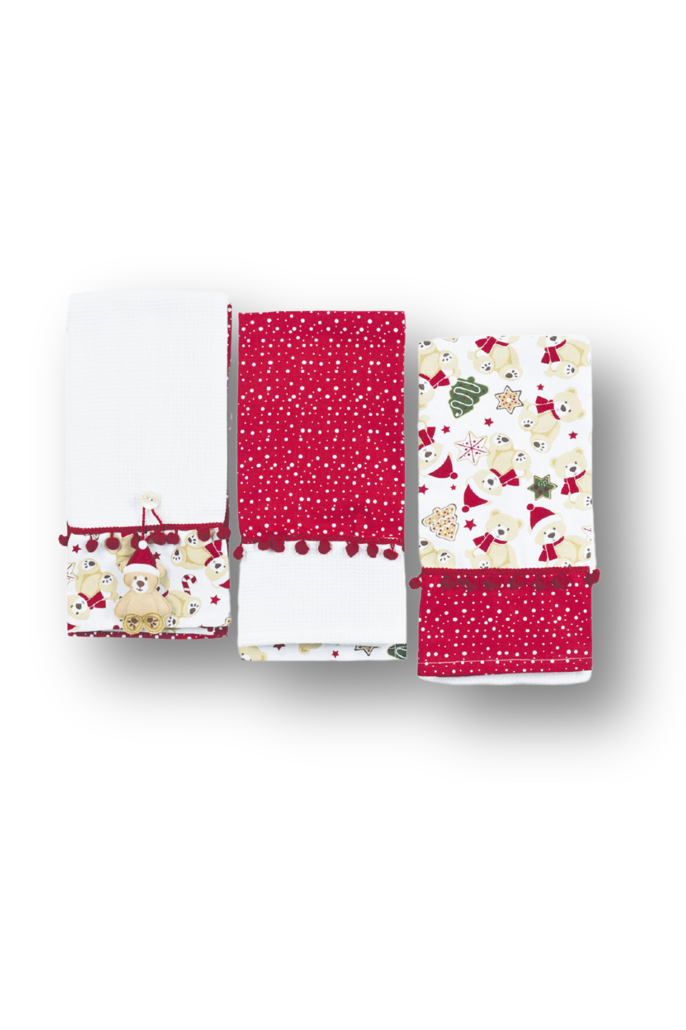 SET 3PZ STROFINACCI 50X70 NIDONE RICAMATO C/APPLICAZIONE E PIZZO 100%COT