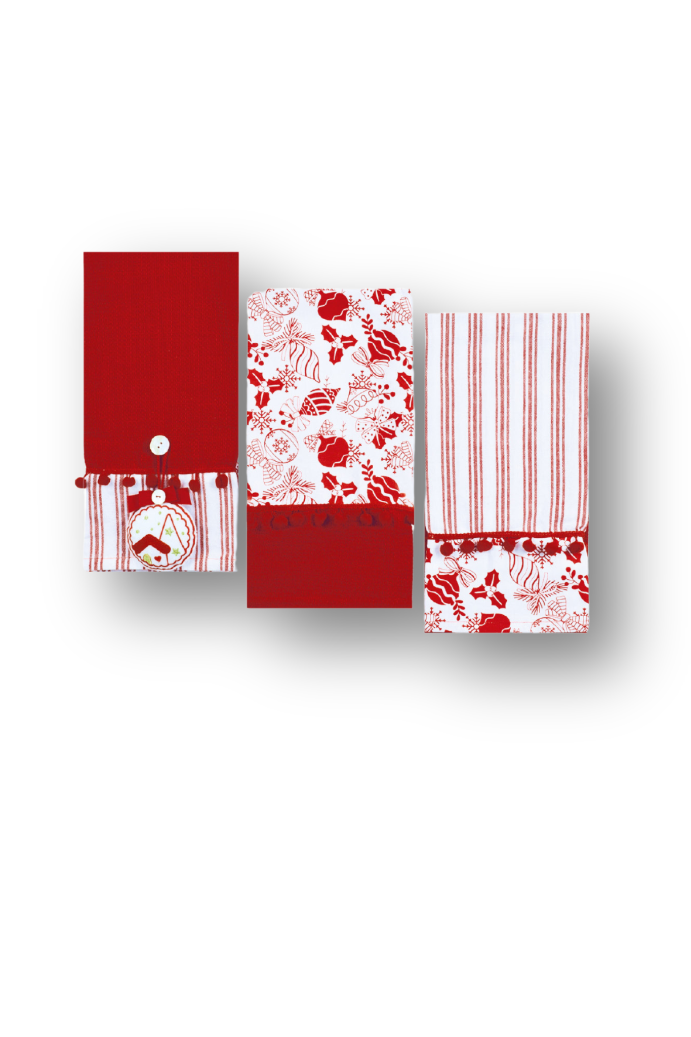 SET 3PZ STROFINACCI 50X70 NIDONE RICAMATO C/APPLICAZIONE E PIZZO 100%COT