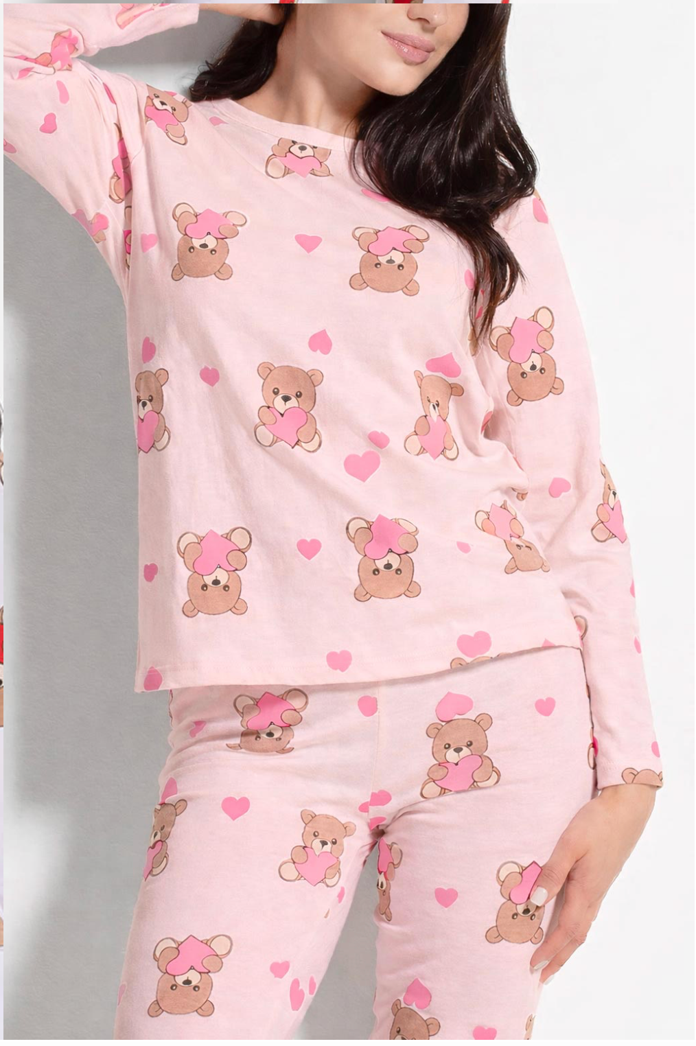 Pigiama da donna in cotone manica lunga - Rosa