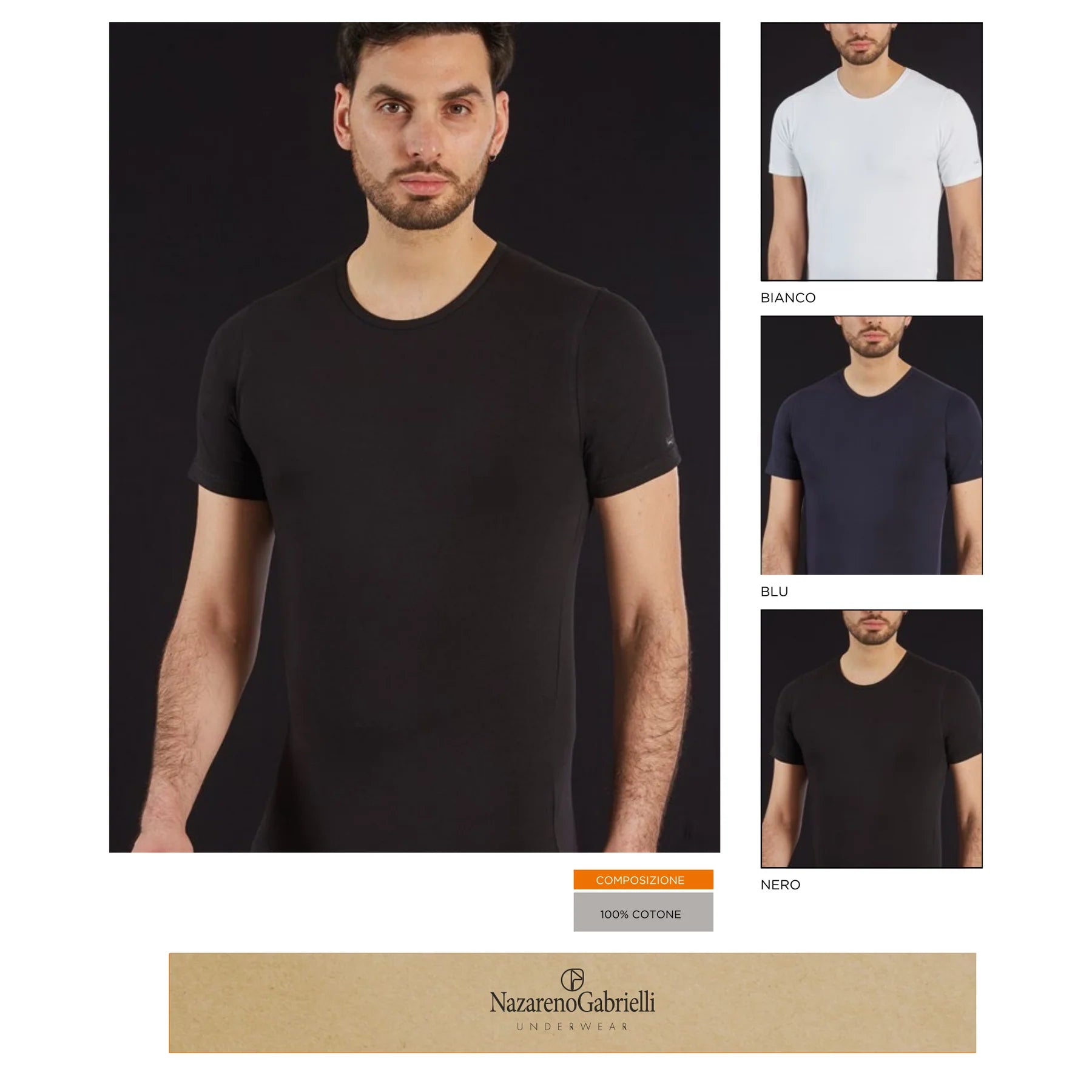 3 Pezzi - T-Shirt intime da uomo scollo tondo, 100% Cotone