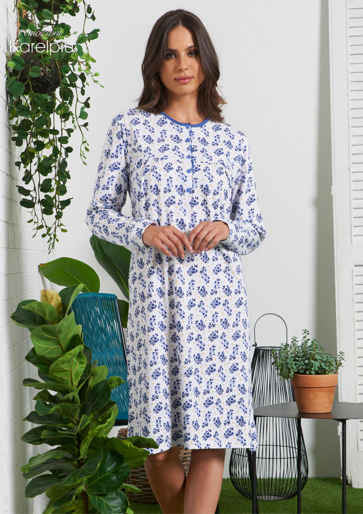 Camicia da notte in cotone manica lunga