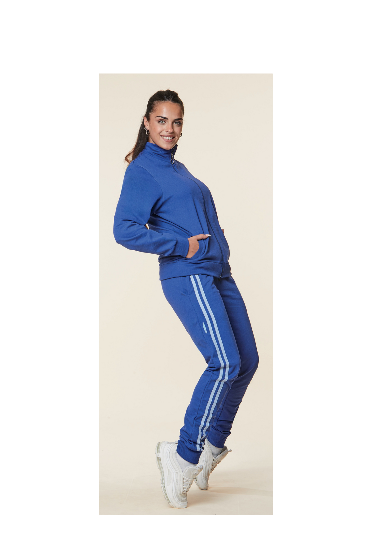 Tuta da donna in cotone, full zip - Blu Capri