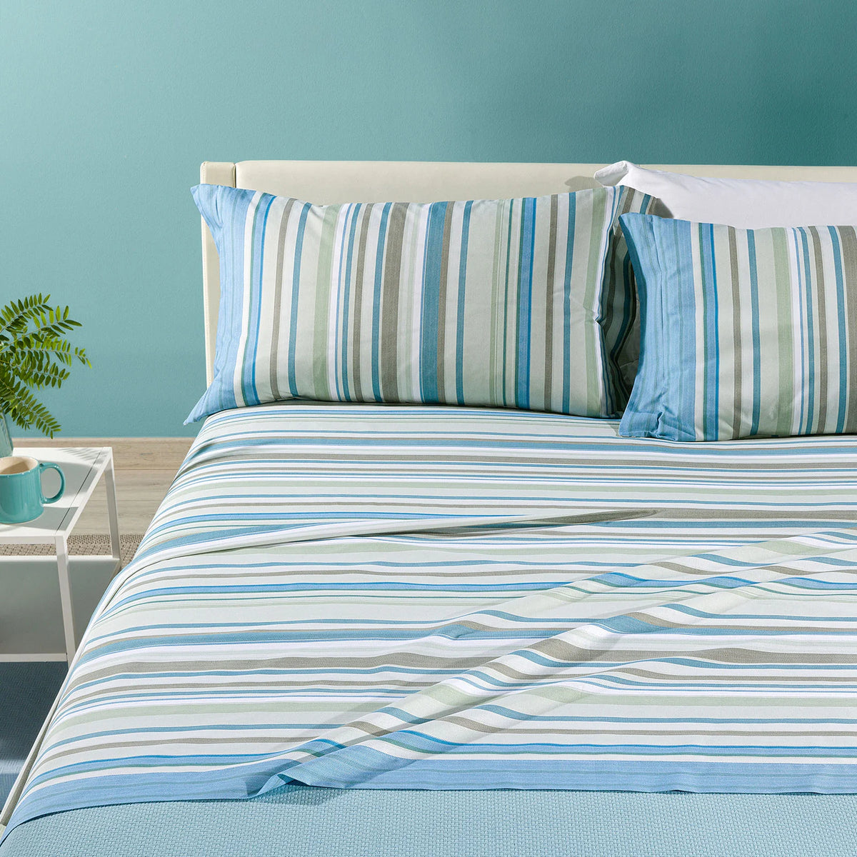 Completo Lenzuola In Cotone - Bristol Singolo Caleffi - Azzurro