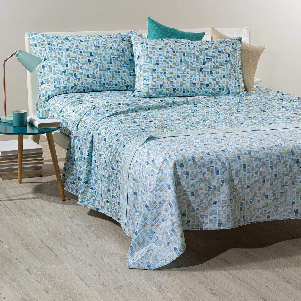 Completo Lenzuola In Cotone Orleans Matrimoniale Caleffi - Anice