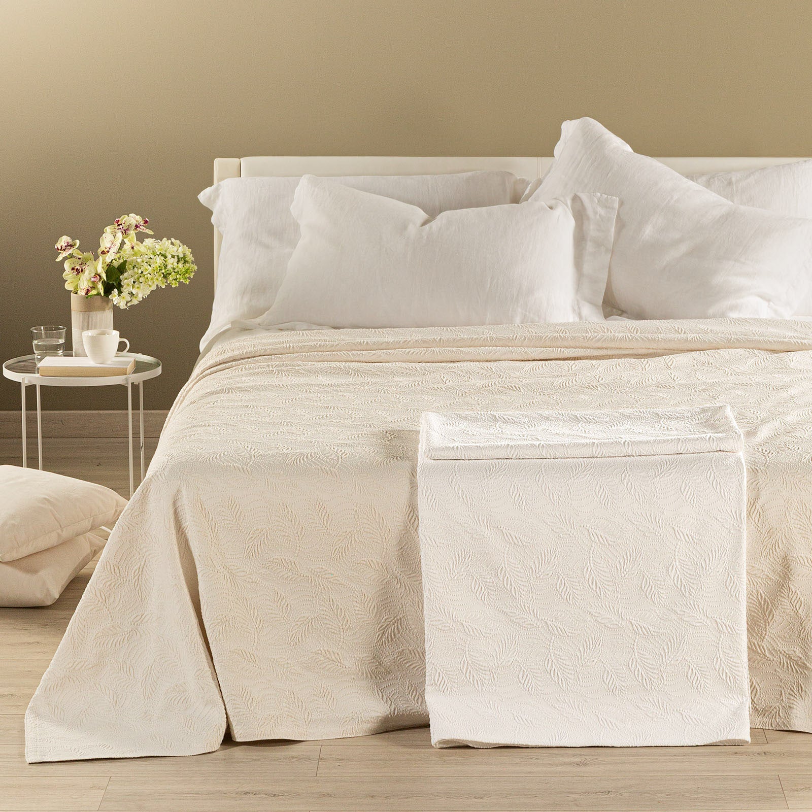 Copriletto Non Trapuntato In Cotone Egeo Matrimoniale Avorio Primanatura