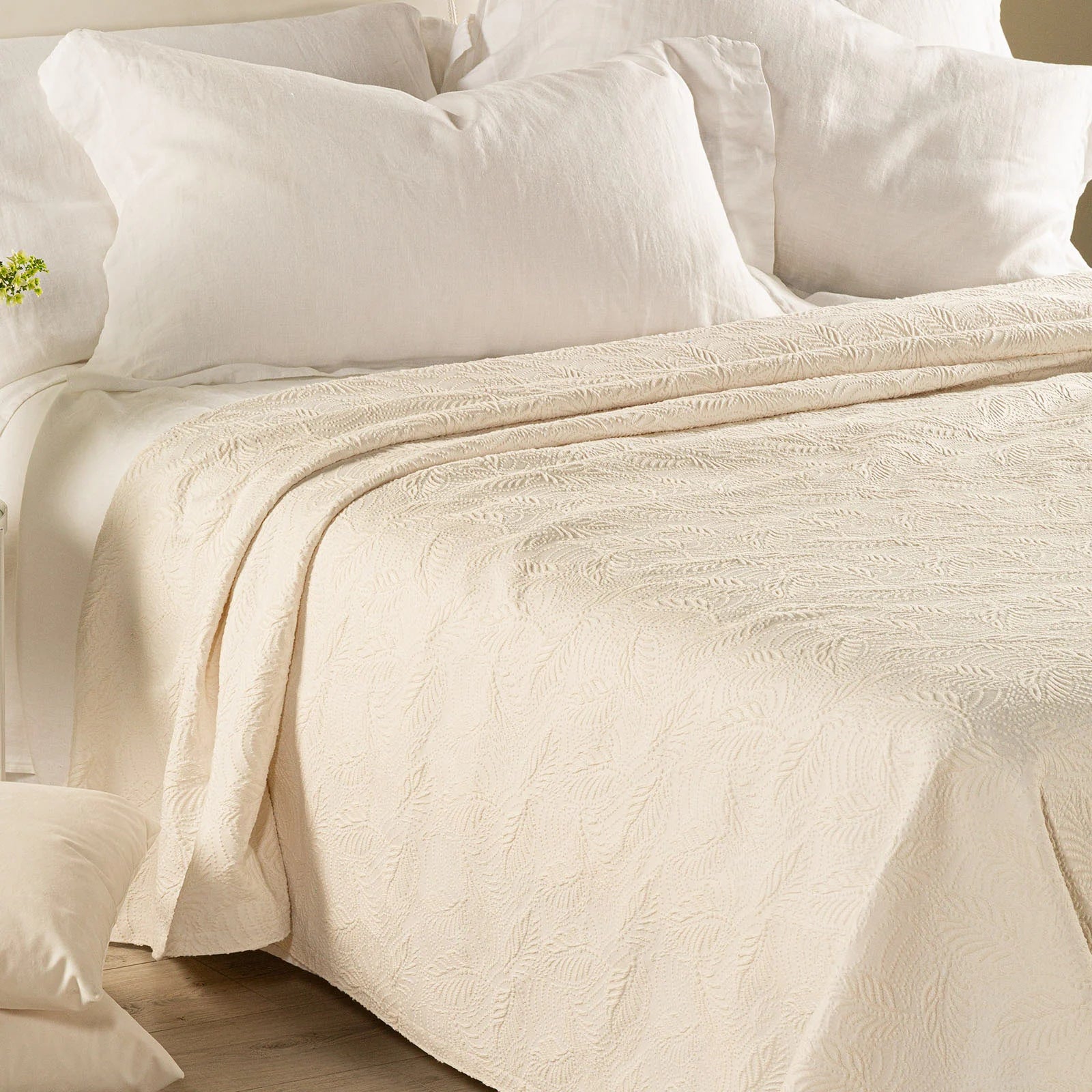 Copriletto Non Trapuntato In Cotone Egeo Matrimoniale Avorio Primanatura