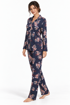 Pigiama da donna in viscosa pesante, con apertura completa davanti, manica lunga, pantalone lungo