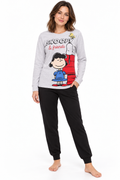 Pigiama da donna Snoopy in caldo cotone, girocollo, manica lunga, pantalone lungo
