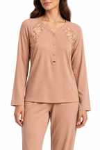 Pigiama da donna in viscosa pesante, con apertura serafino, manica lunga, pantalone lungo