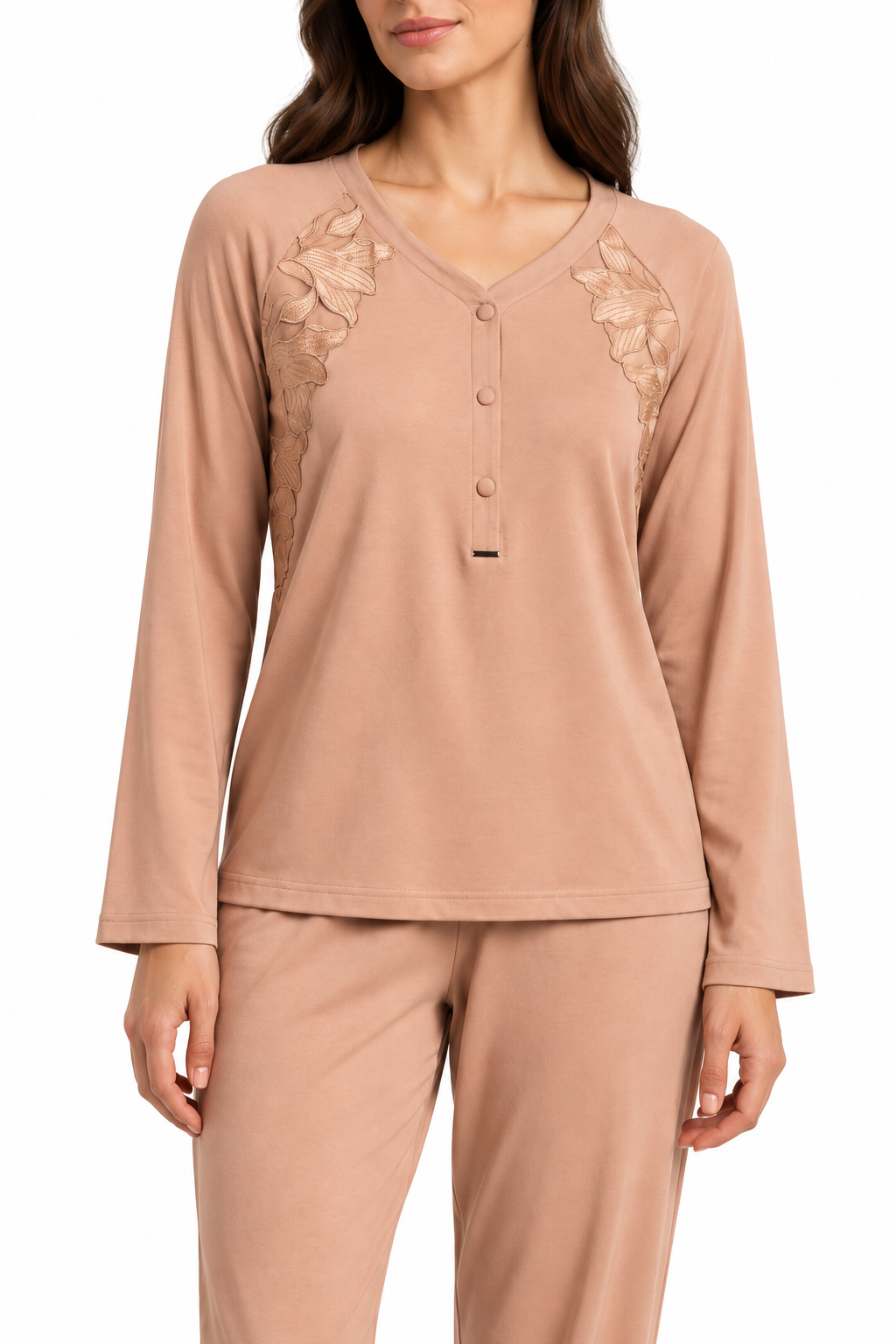 Pigiama da donna in viscosa pesante, con apertura serafino, manica lunga, pantalone lungo