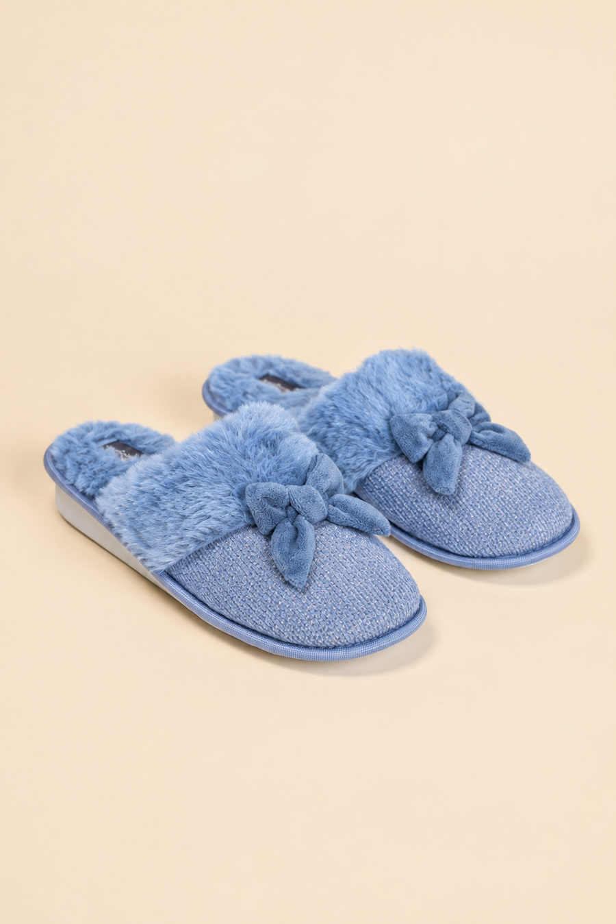 Pantofole da donna Noidìnotte  in ciniglia ed eco-pelliccia - Fiocco