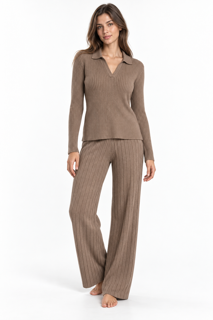 Completo donna Lormar in maglia a coste con collo polo