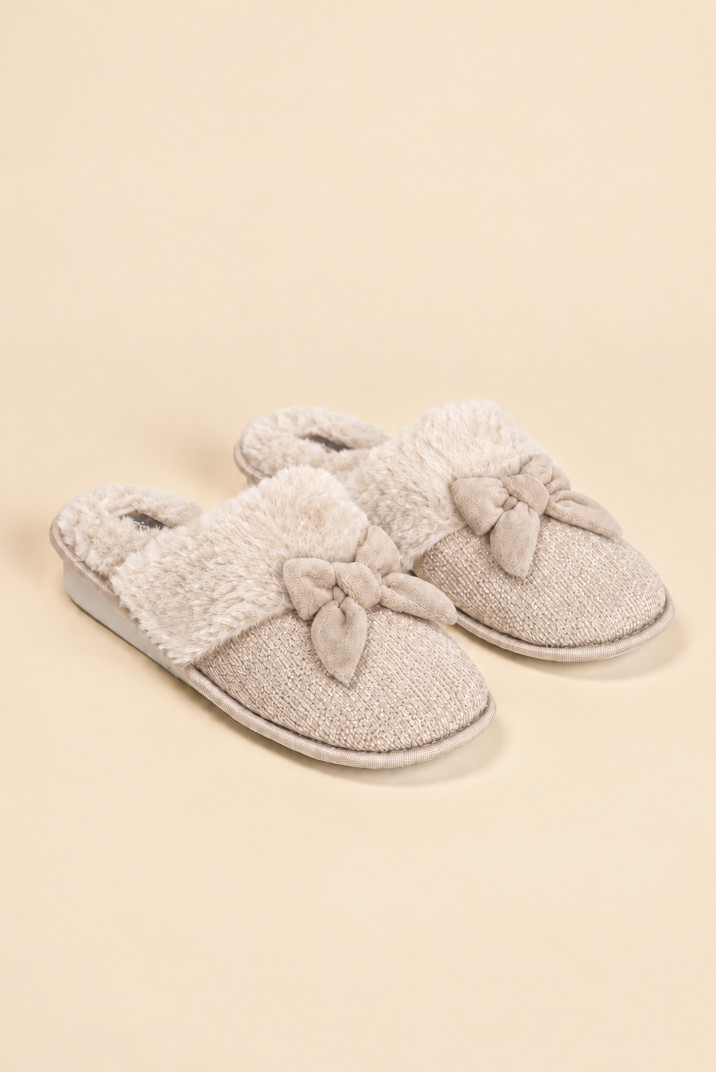 Pantofole da donna Noidìnotte  in ciniglia ed eco-pelliccia - Fiocco