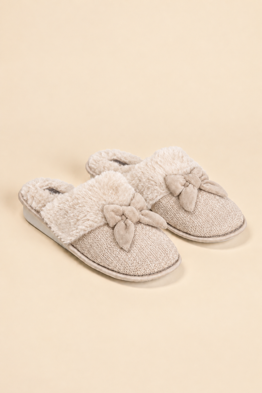 Pantofole da donna Noidìnotte  in ciniglia ed eco-pelliccia - Fiocco