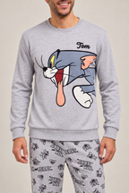 Pigiama da uomo Tom and Jerry in caldo cotone, girocollo, manica lunga, pantalone lungo