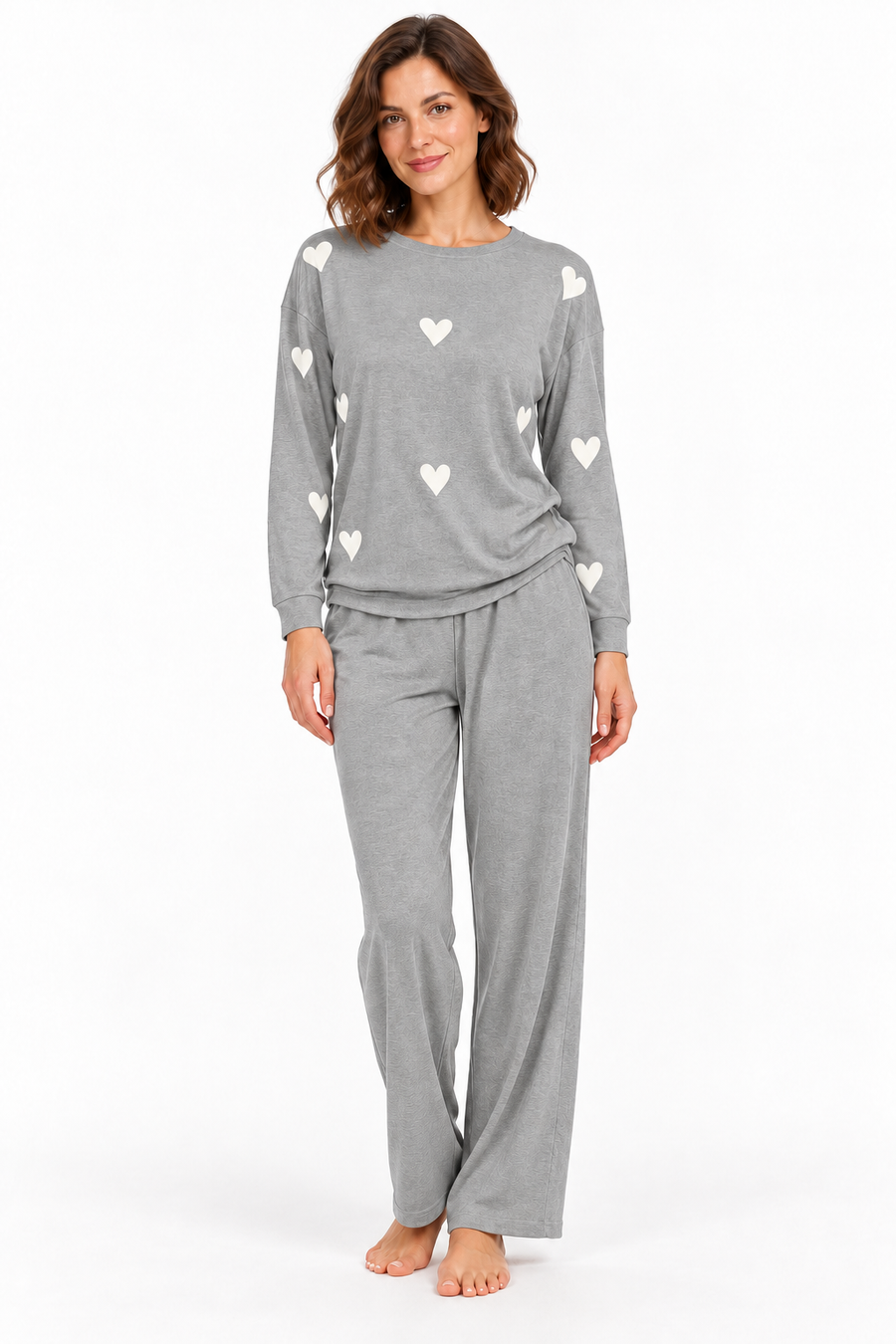 Pigiama da donna in viscosa pesante, girocollo, manica lunga, pantalone lungo