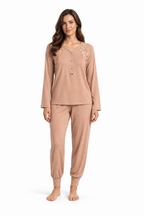 Pigiama da donna in viscosa pesante, con apertura serafino, manica lunga, pantalone lungo