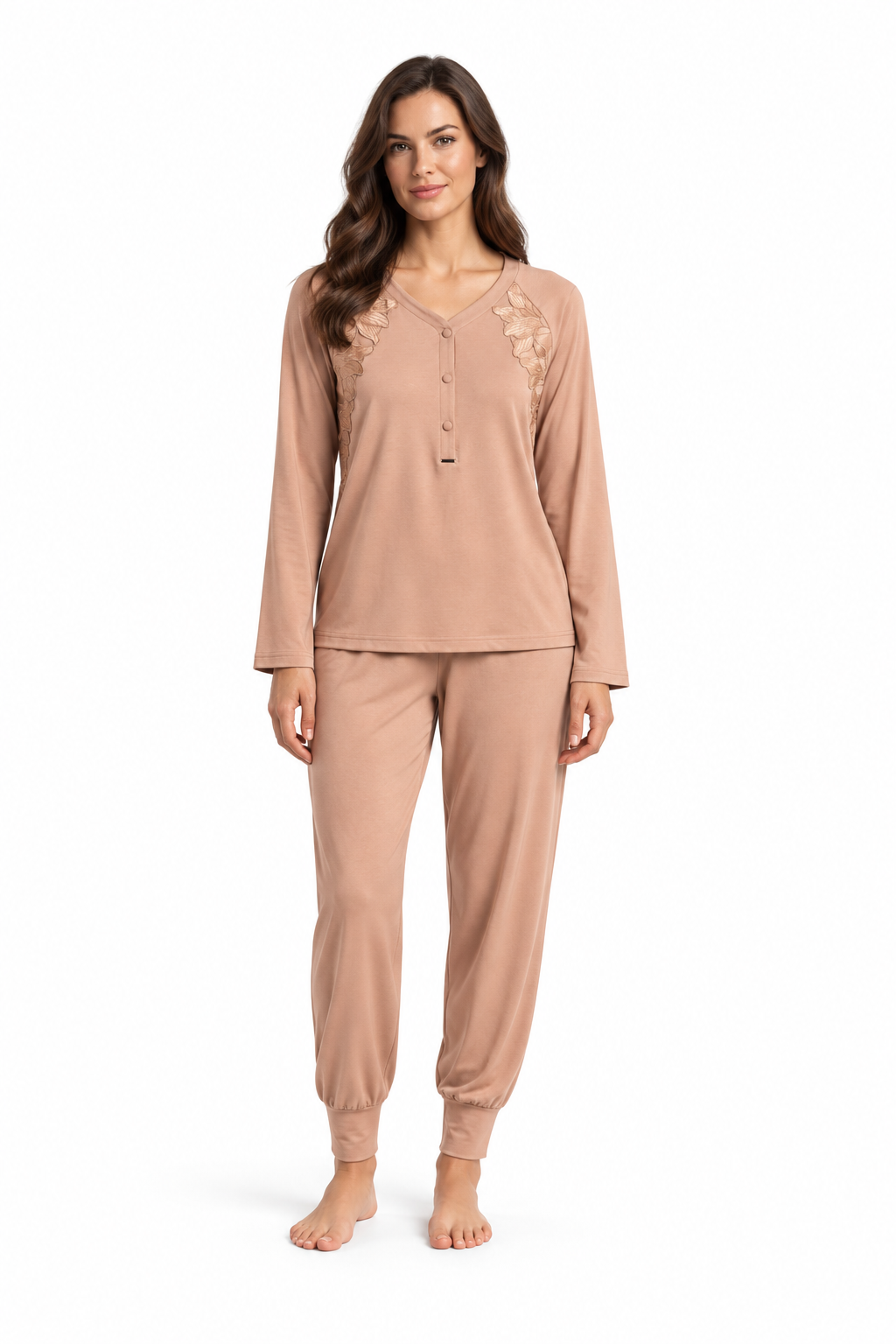 Pigiama da donna in viscosa pesante, con apertura serafino, manica lunga, pantalone lungo