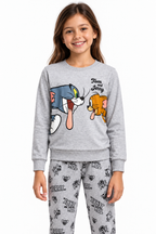 Pigiama da bambina Tom and Jerry in caldo cotone, girocollo, manica lunga, pantalone lungo