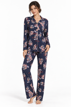 Pigiama da donna in viscosa pesante, con apertura completa davanti, manica lunga, pantalone lungo