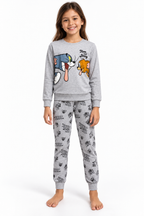 Pigiama da bambina Tom and Jerry in caldo cotone, girocollo, manica lunga, pantalone lungo