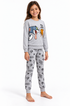 Pigiama da bambina Tom and Jerry in caldo cotone, girocollo, manica lunga, pantalone lungo